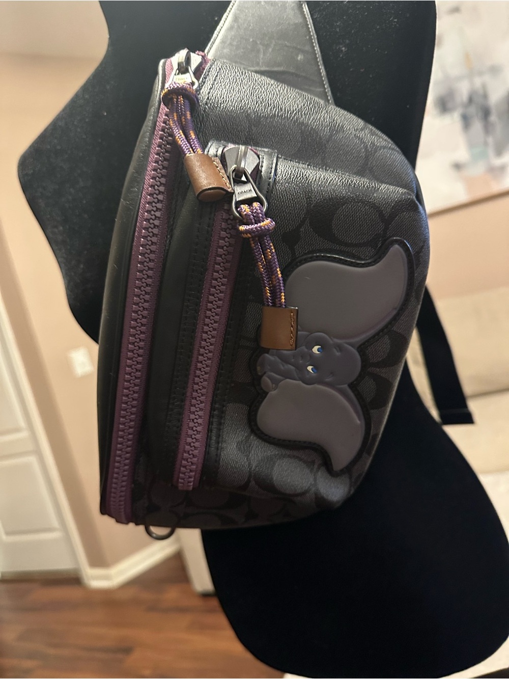 DISNEY LOVERS-Coach Black Signature Canvas Crossbody with Purple Accents #disney